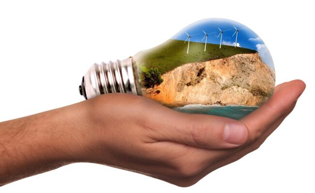 lightbulb, windmill, energy transition
